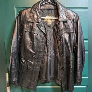 Vtg Women Medium Black Leather Jacket